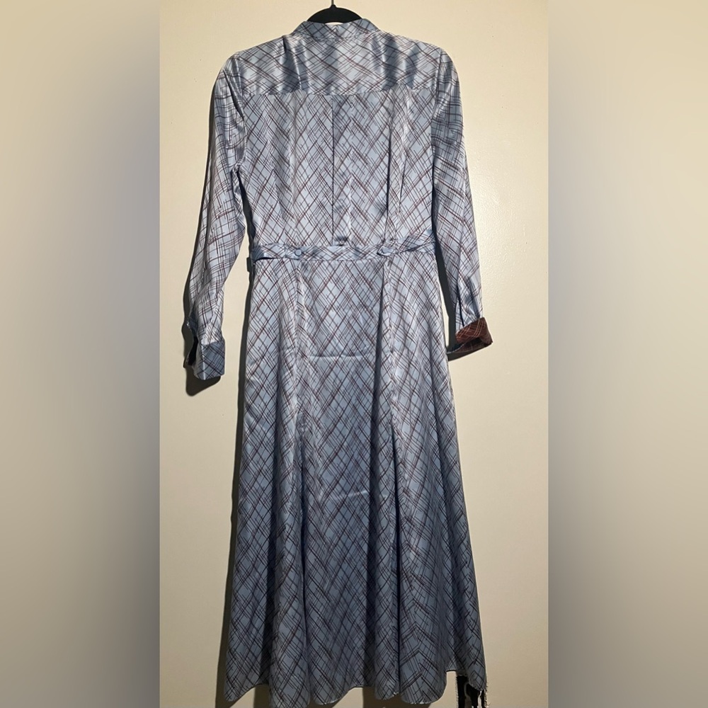 Equipment Blue and Rust red Plaid Long Sleeve Dress - Picture 12 of 15